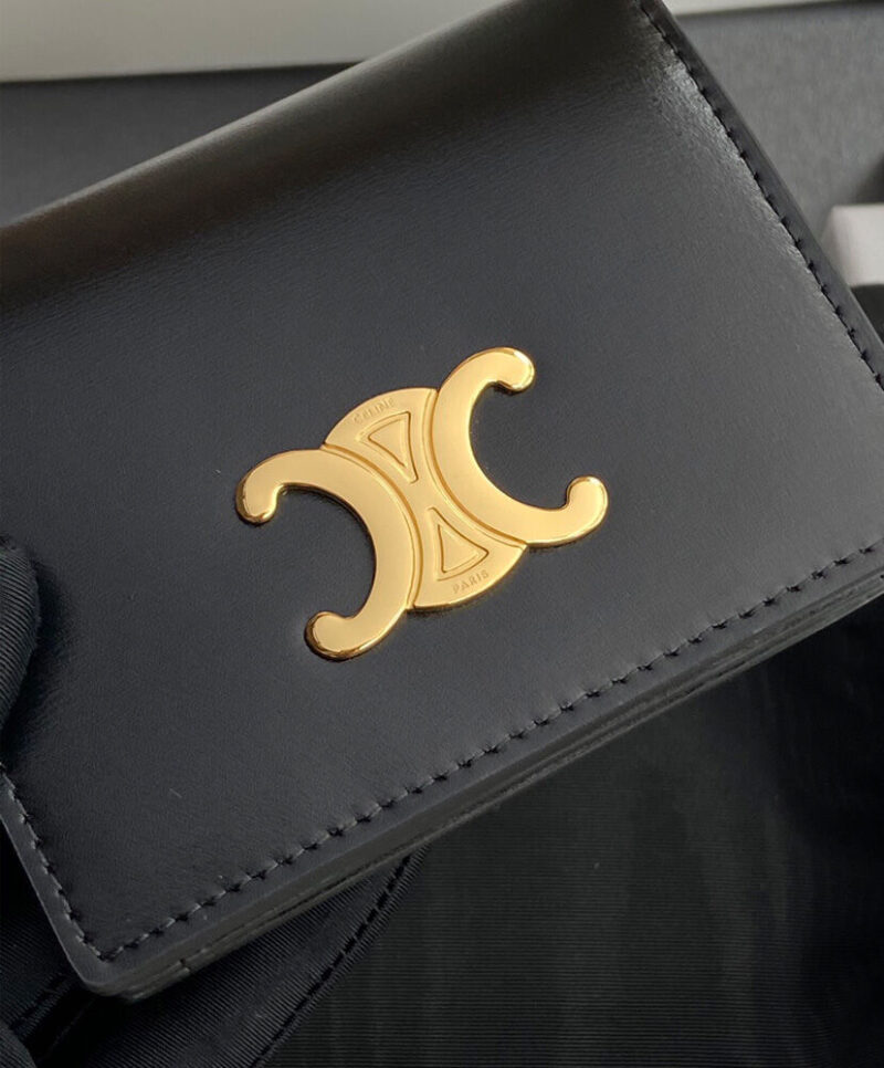 Celine Triomphe Shiny Calfskin Business Card Holder 10M123 Black