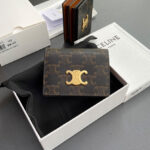 Celine Triomphe Business Card Holder In Triomphe Canvas And Lambskin 10M122 Coffee