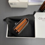 Celine Triomphe Business Card Holder In Triomphe Canvas And Lambskin 10M122 Coffee