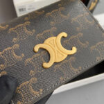 Celine Triomphe Business Card Holder In Triomphe Canvas And Lambskin 10M122 Coffee