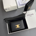Celine Triomphe Business Card Holder In Triomphe Canvas And Lambskin 10M122 Coffee