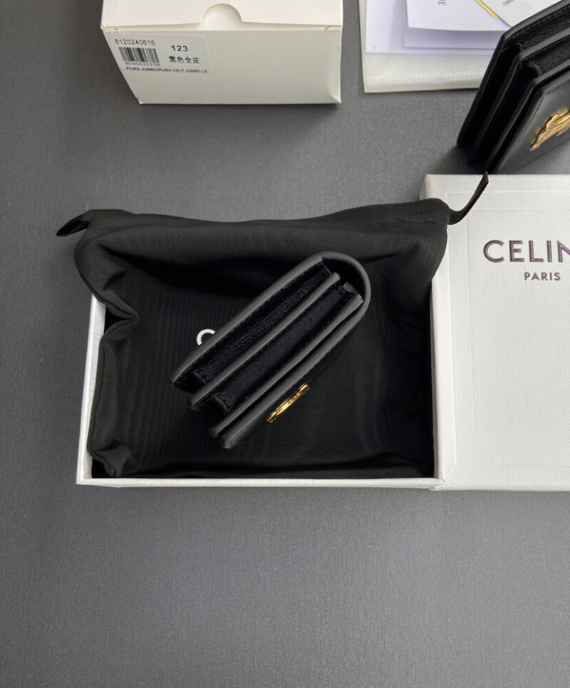 Celine Triomphe Business Card Holder In Triomphe Canvas And Lambskin 10M122 Coffee