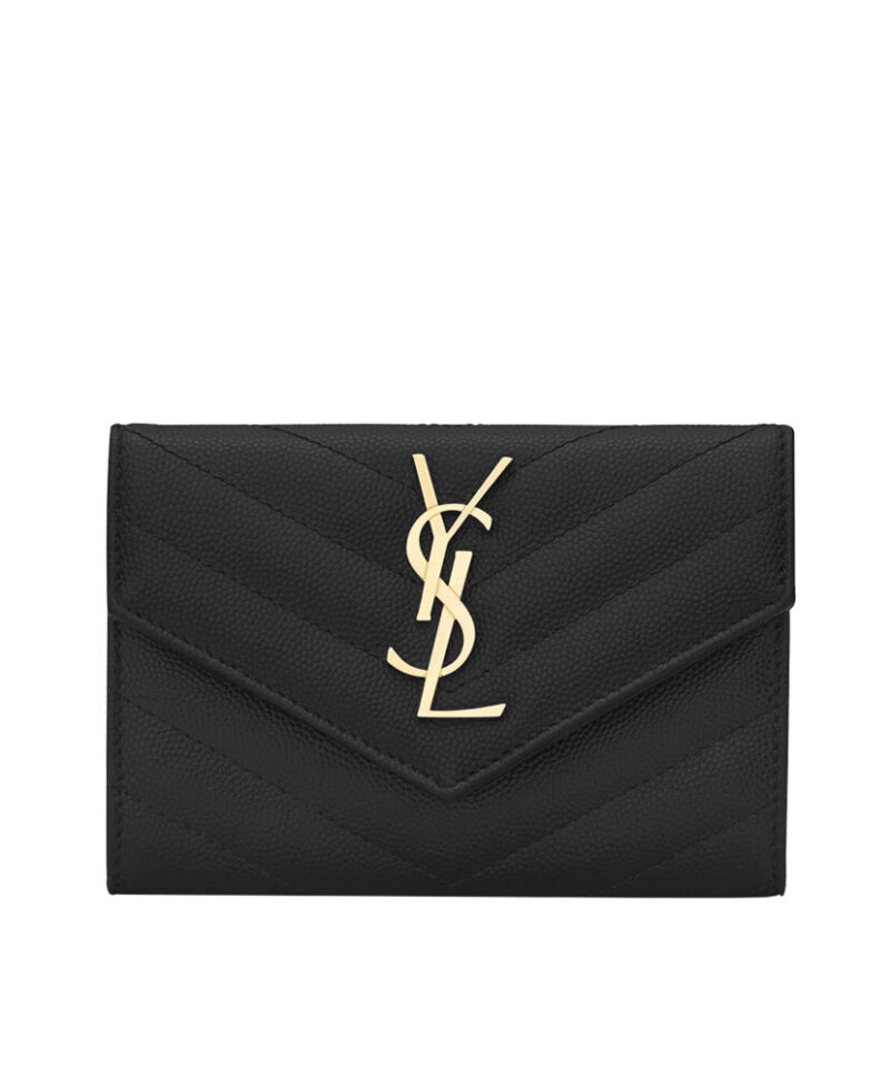 Saint Laurent Monogram Small Envelope Wallet In Grain De Poudre Embossed Leather Black
