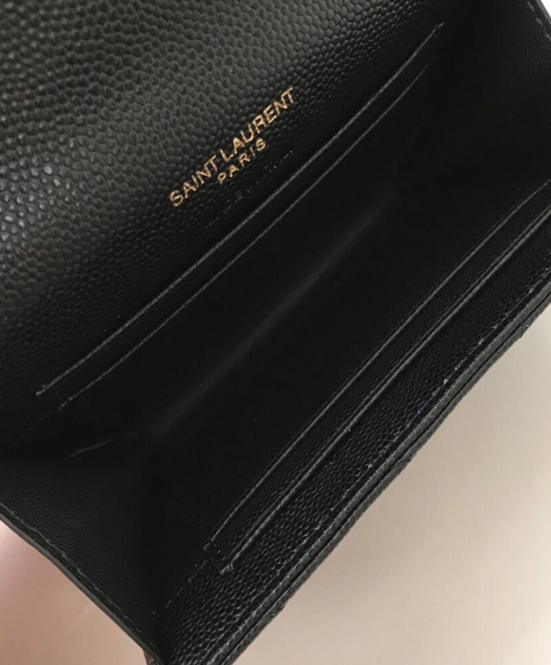 Saint Laurent Monogram Small Envelope Wallet In Grain De Poudre Embossed Leather Black