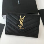 Saint Laurent Monogram Small Envelope Wallet In Grain De Poudre Embossed Leather Black