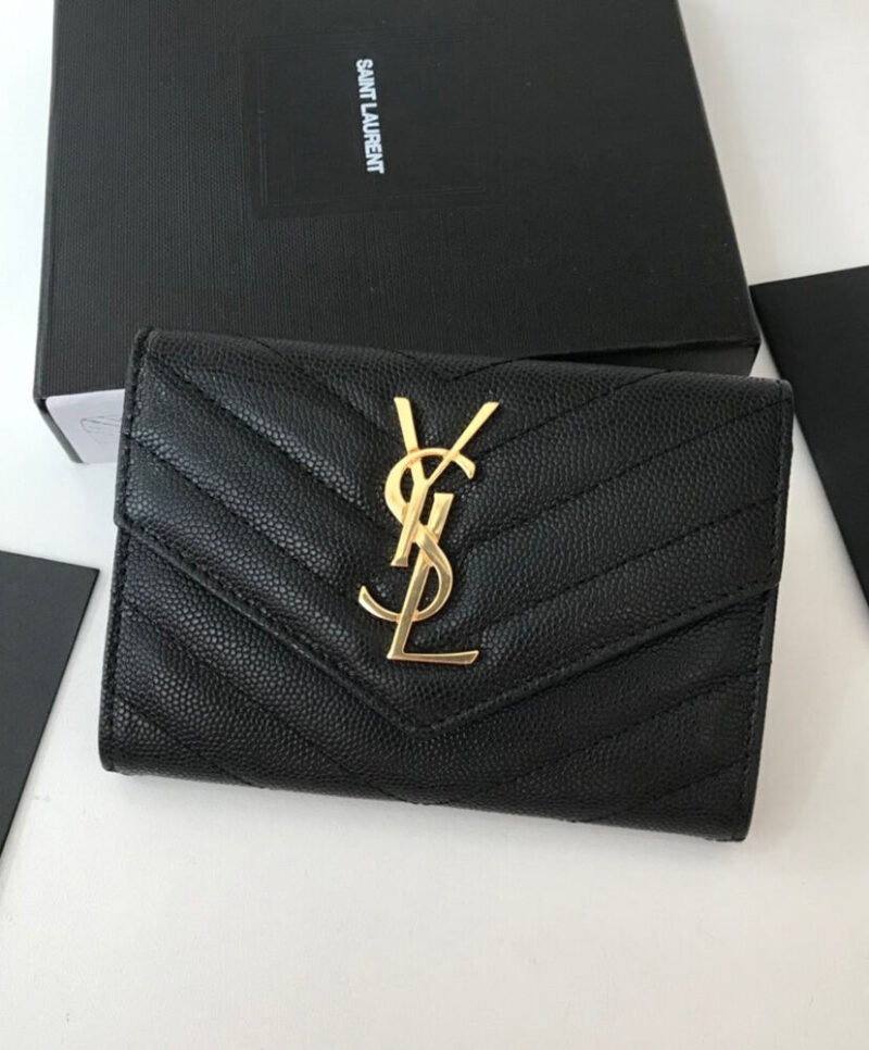 Saint Laurent Monogram Small Envelope Wallet In Grain De Poudre Embossed Leather Black