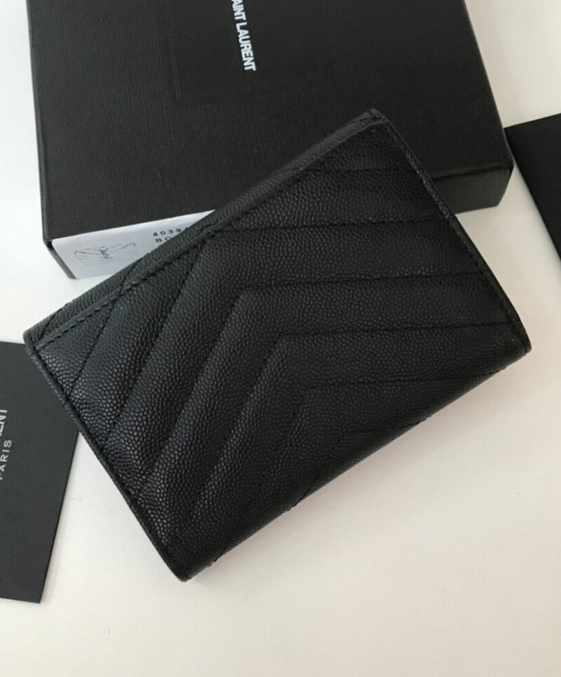 Saint Laurent Monogram Small Envelope Wallet In Grain De Poudre Embossed Leather Black