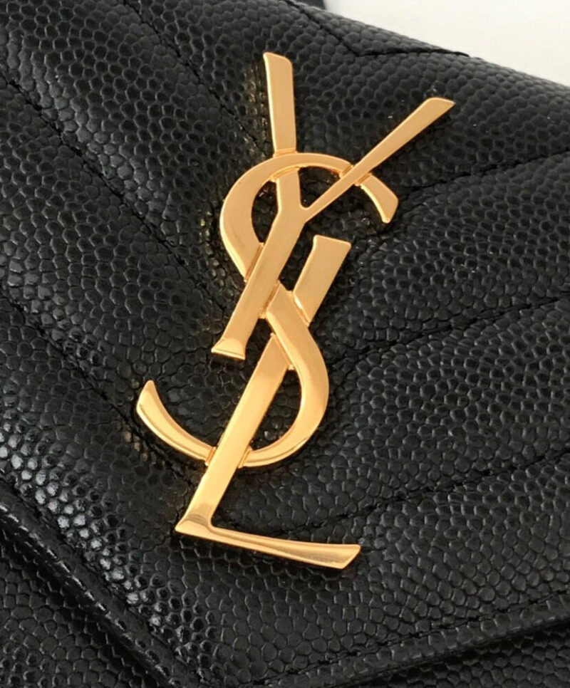 Saint Laurent Monogram Small Envelope Wallet In Grain De Poudre Embossed Leather Black
