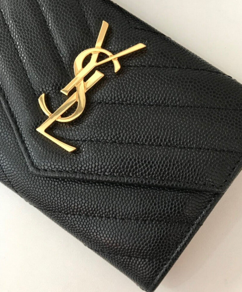 Saint Laurent Monogram Small Envelope Wallet In Grain De Poudre Embossed Leather Black