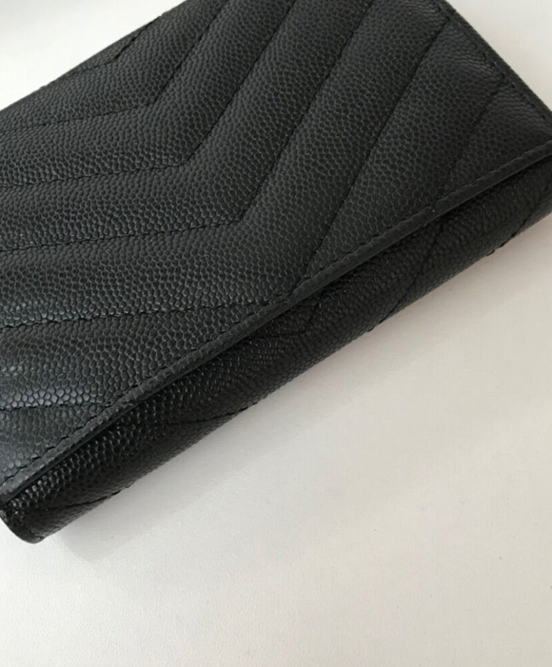Saint Laurent Monogram Small Envelope Wallet In Grain De Poudre Embossed Leather Black