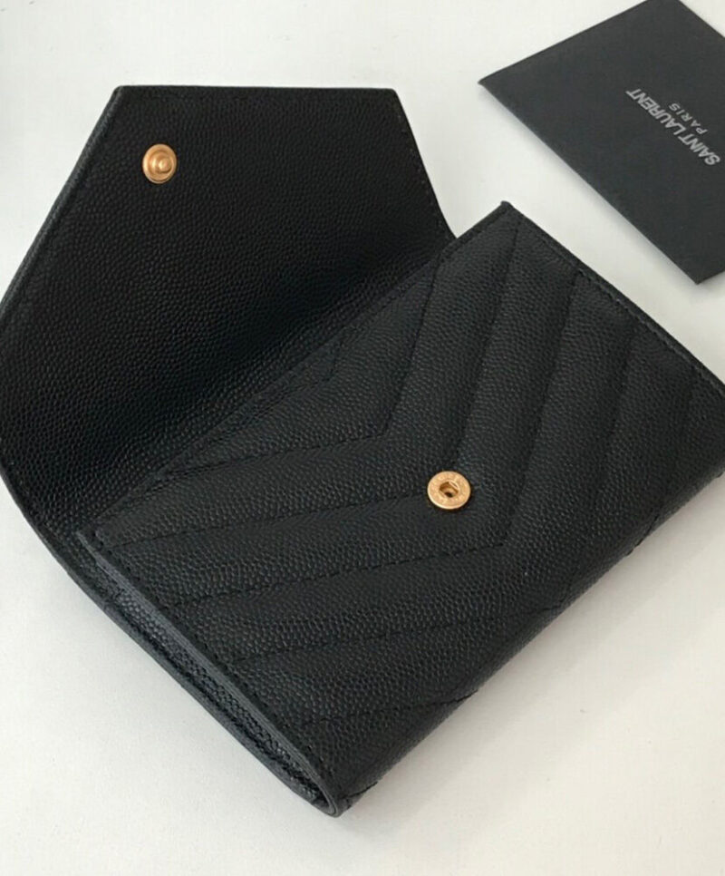 Saint Laurent Monogram Small Envelope Wallet In Grain De Poudre Embossed Leather Black