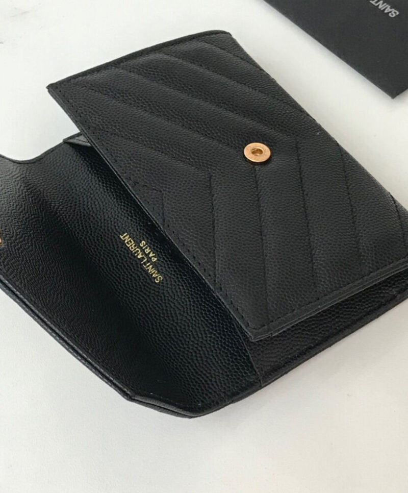 Saint Laurent Monogram Small Envelope Wallet In Grain De Poudre Embossed Leather Black
