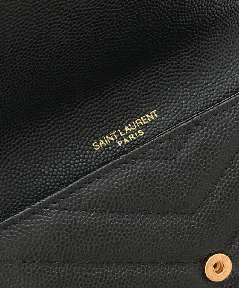 Saint Laurent Monogram Small Envelope Wallet In Grain De Poudre Embossed Leather Black