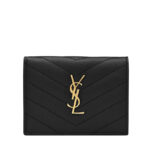 Saint Laurent Monogram Compact Tri Fold In Grain De Poudre Embossed Leather Black