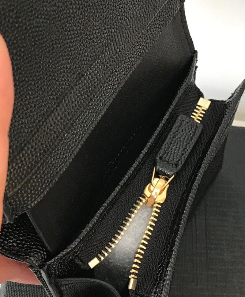 Saint Laurent Monogram Compact Tri Fold In Grain De Poudre Embossed Leather Black