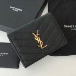 Saint Laurent Monogram Compact Tri Fold In Grain De Poudre Embossed Leather Black