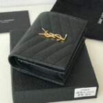 Saint Laurent Monogram Compact Tri Fold In Grain De Poudre Embossed Leather Black