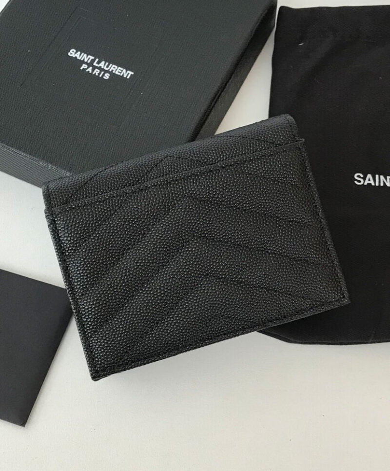 Saint Laurent Monogram Compact Tri Fold In Grain De Poudre Embossed Leather Black