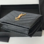 Saint Laurent Monogram Compact Tri Fold In Grain De Poudre Embossed Leather Black