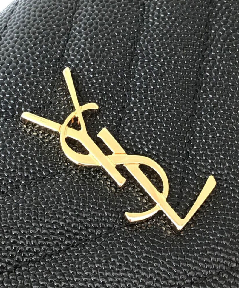 Saint Laurent Monogram Compact Tri Fold In Grain De Poudre Embossed Leather Black