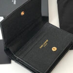 Saint Laurent Monogram Compact Tri Fold In Grain De Poudre Embossed Leather Black