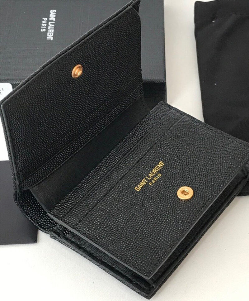 Saint Laurent Monogram Compact Tri Fold In Grain De Poudre Embossed Leather Black
