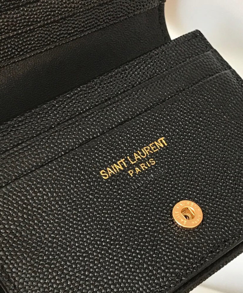 Saint Laurent Monogram Compact Tri Fold In Grain De Poudre Embossed Leather Black