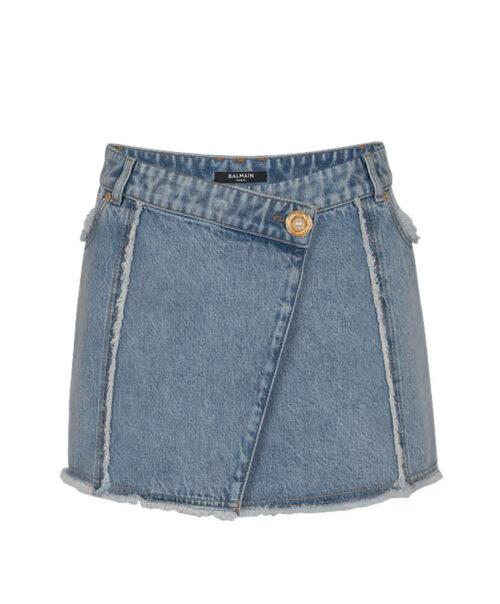 Balmain Women's Asymmetric Denim Skirt Blue