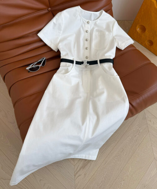Celine Women's Belted Shirt Dress White