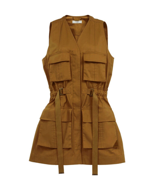 Chanel Women's Utilitarian Vest In Light Cotton Gabardine Coffee