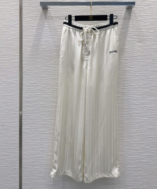 Chanel Women's Vertical Striped Straight Pants Cream