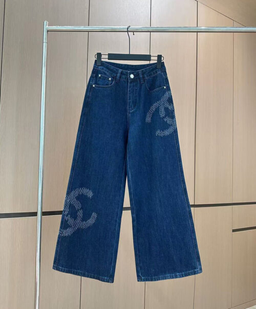 Chanel Women's Laser Engraved Jeans Blue
