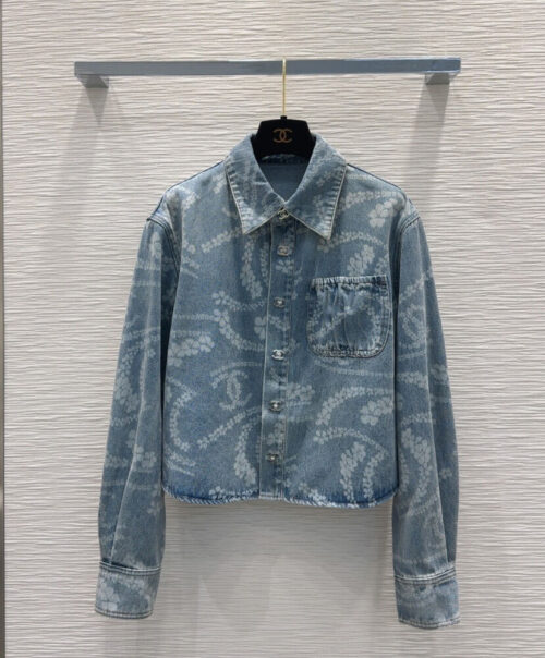 Chanel Women's Printed Denim Jacket Blue