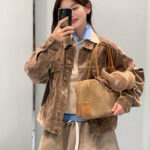 Miumiu Women's Washed Flocked Chambray Blouson Jacket Coffee