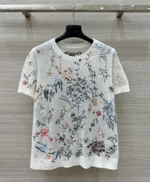 Christian Dior Women's Heavy Embroidery Sweater Cream