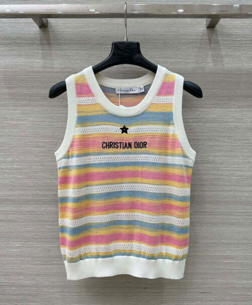 Christian Dior Women's Colorful Striped T-shirt Pink