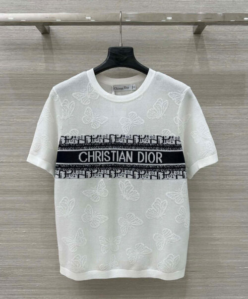 Christian Dior Women's Jacquard Sweater With Embossed Letters White