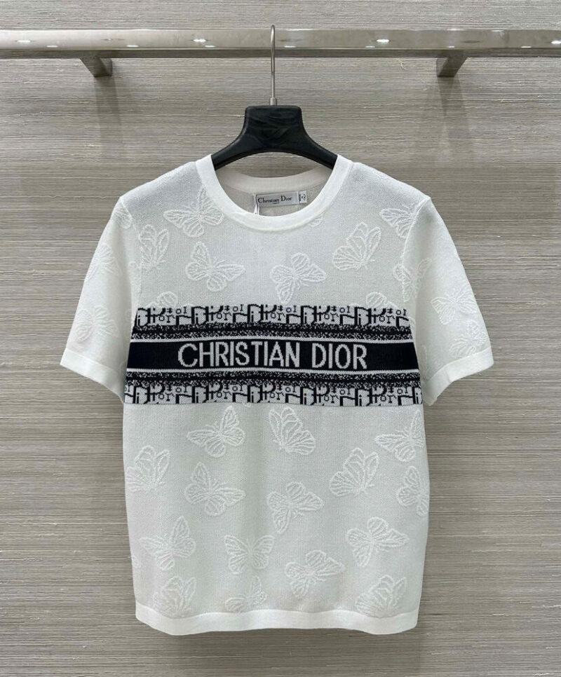 Christian Dior Women's Jacquard Sweater With Embossed Letters White