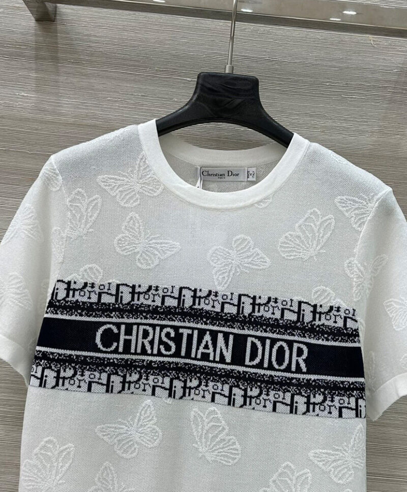 Christian Dior Women's Jacquard Sweater With Embossed Letters White
