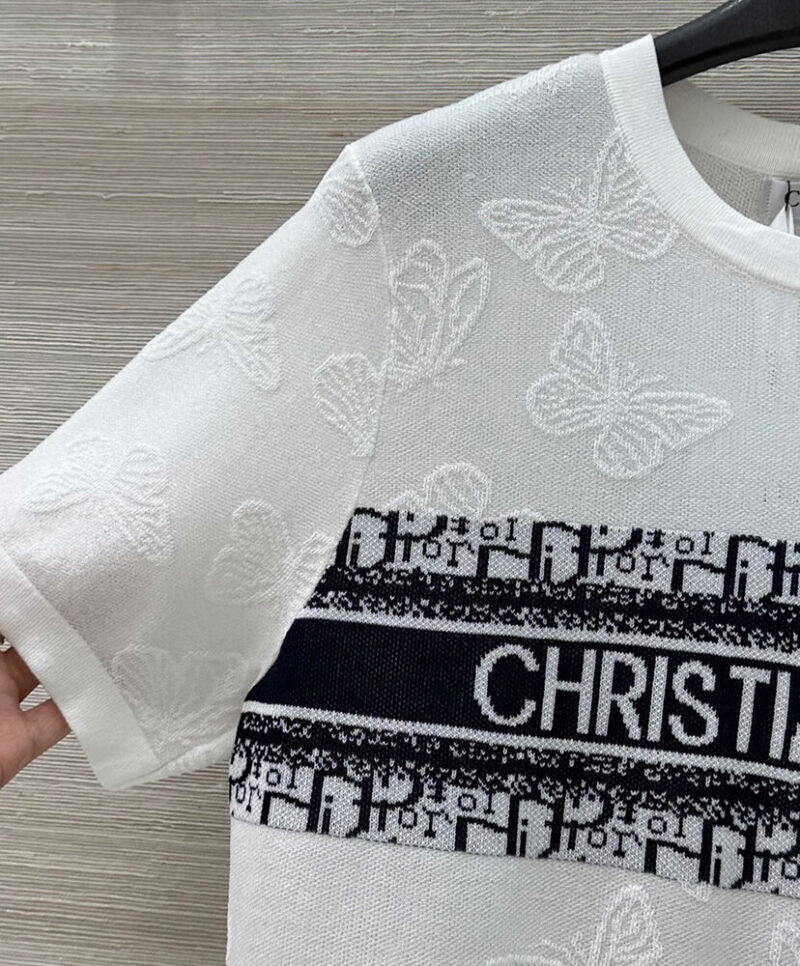 Christian Dior Women's Jacquard Sweater With Embossed Letters White