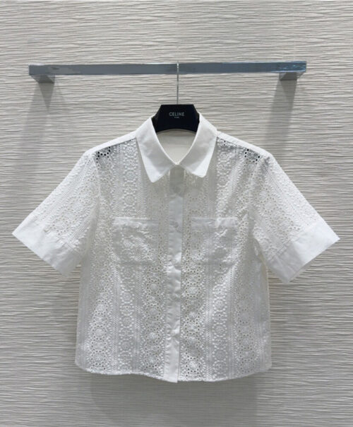 Celine Women's English Embroidered Cotton Shirt White