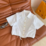 Chanel Women's Metal button drawstring Shirt White