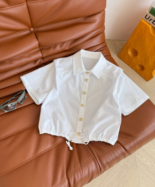Chanel Women's Metal button drawstring Shirt White