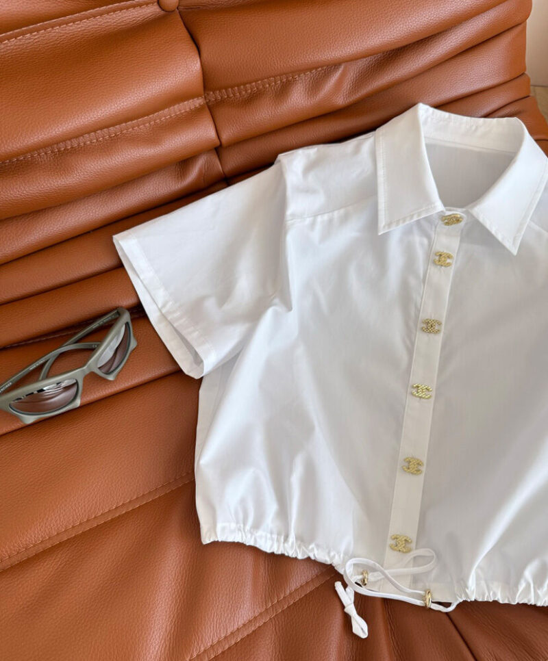 Chanel Women's Metal button drawstring Shirt White