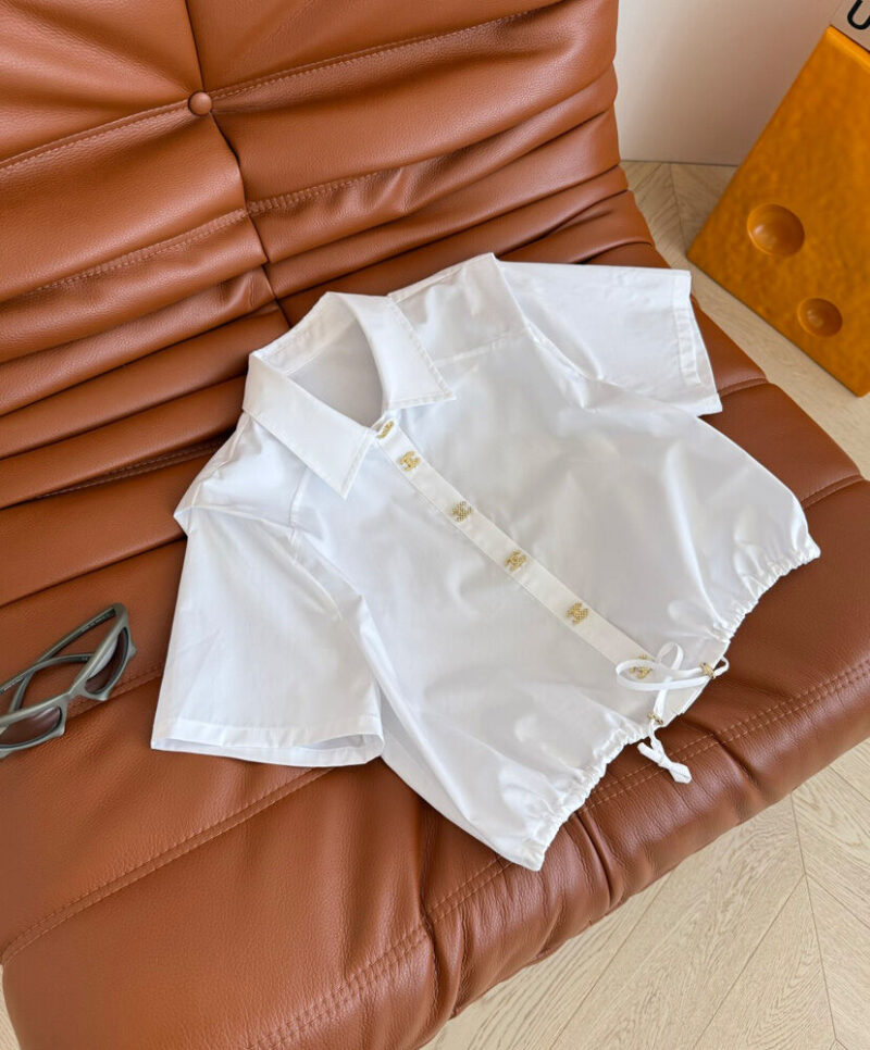 Chanel Women's Metal button drawstring Shirt White