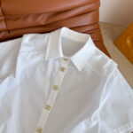 Chanel Women's Metal button drawstring Shirt White