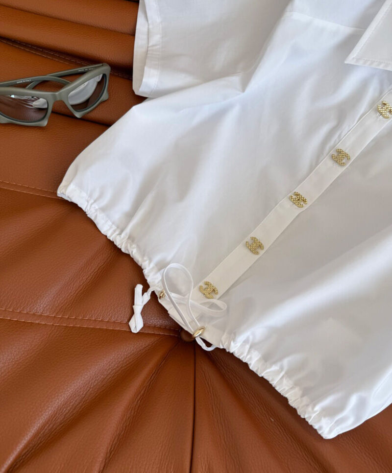 Chanel Women's Metal button drawstring Shirt White