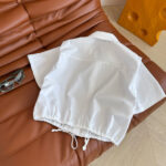 Chanel Women's Metal button drawstring Shirt White