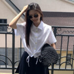 Chanel Women's Metal button drawstring Shirt White
