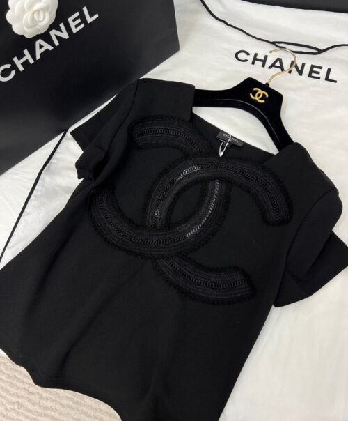 Chanel Women's Jacquard Hollow T-shirt Black